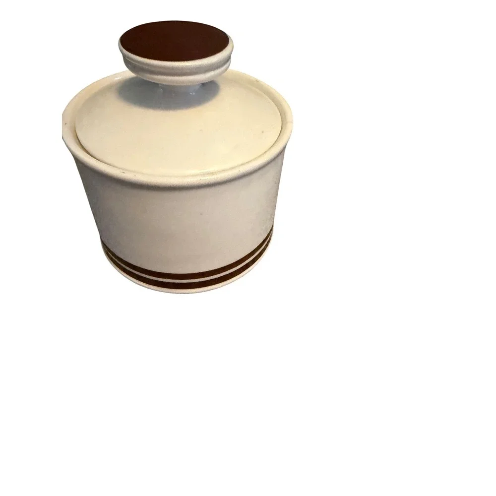 Vintage Hand Painted Lunastone 1549 Brown Sugar Bowl with Lid Korea Ceramic